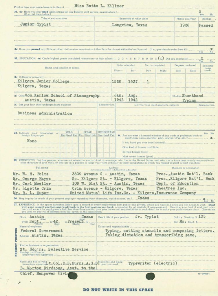 Federal employee official personnel file duties and jobs