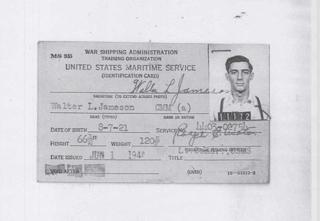 WWII Merchant Marine Service Record photo-identification card