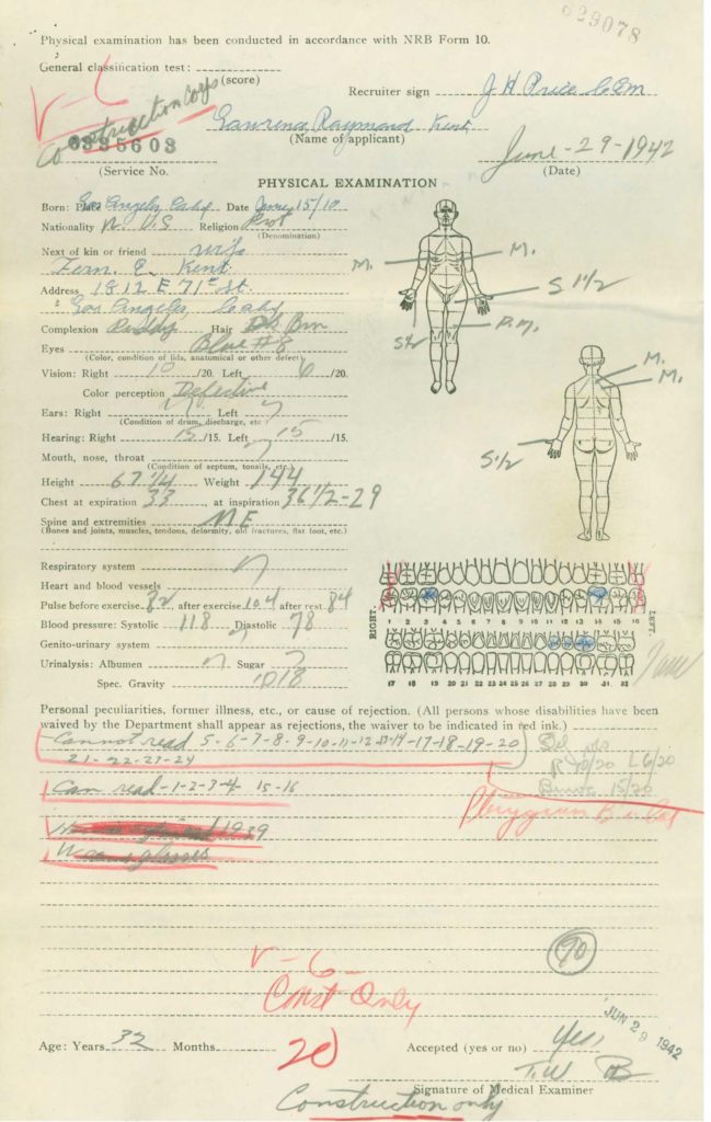 Physical examination medical repot from WWII Navy military service record