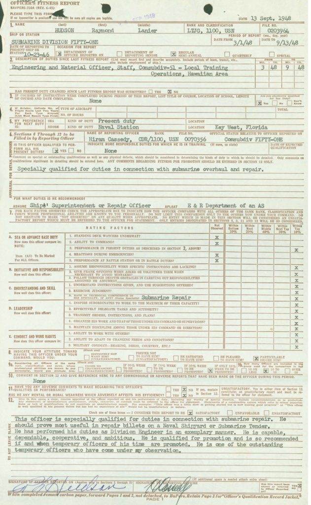 WWII Navy service record-officer efficiency report