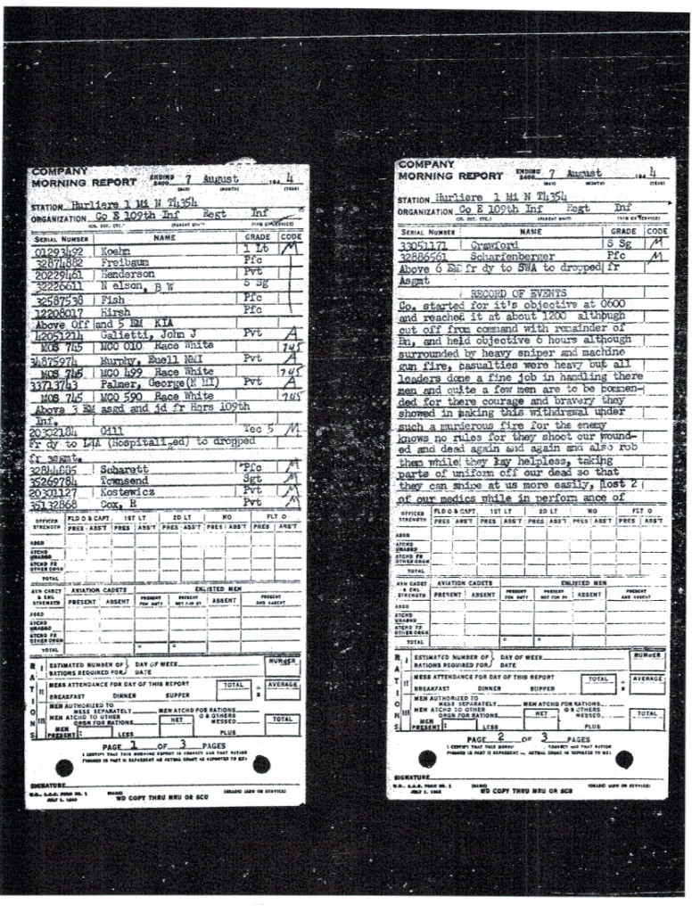 WWII Army morning report for KIA Army veteran