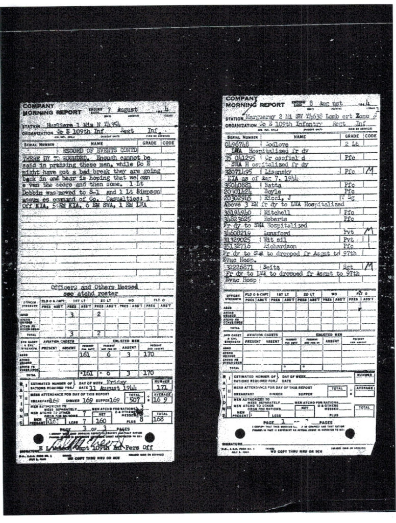 WWII Army morning report KIA 