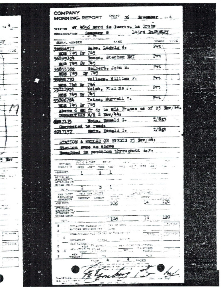 WWII daily unit records for KIA veteran
