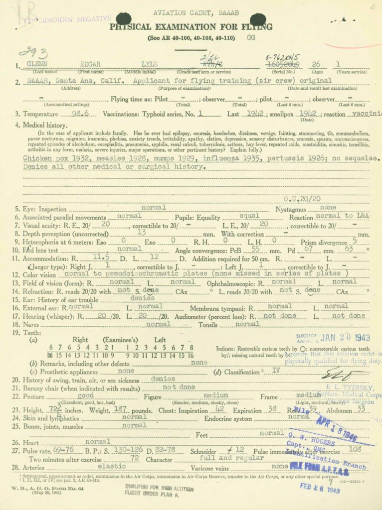 Medical survey enlistment WWII I.D.P.F. Air Corps